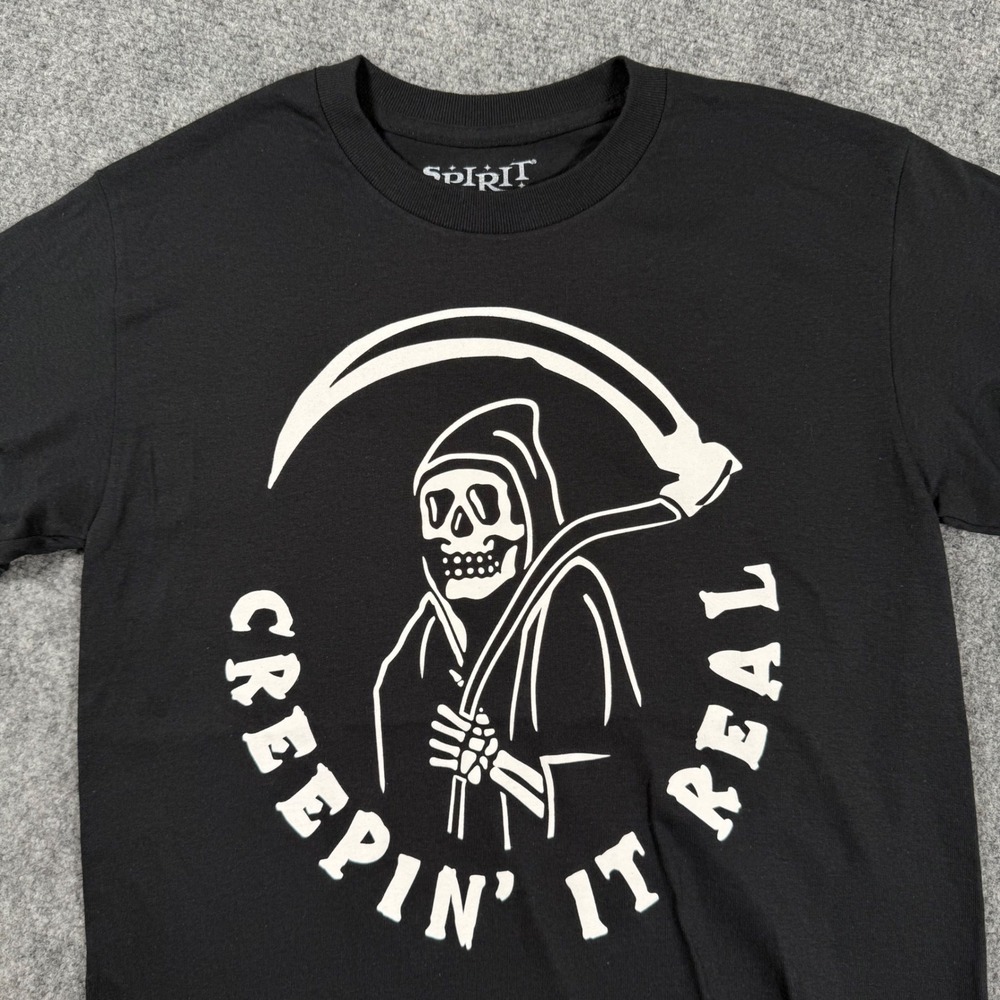 Spirit Halloween Creepin It Real T-Shirt Small Black Grim Reaper Print Men's